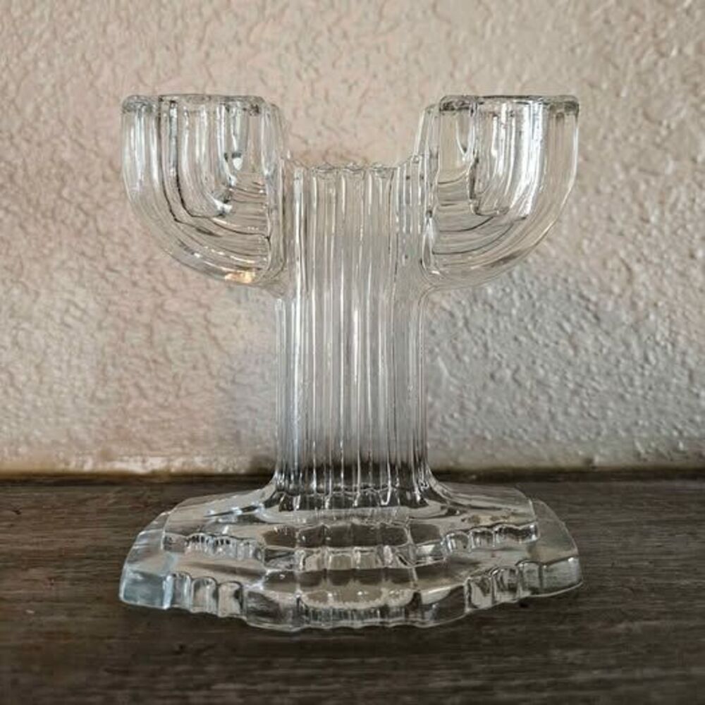 Vintage Anchor Hocking Depression Glass Double Candle Holder Queen Mary Cacuts